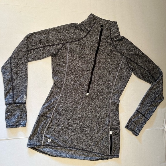 Athleta quarter zip workout grey/black long sleeve top with thumb holes Sz-S T17 - Picture 6 of 7